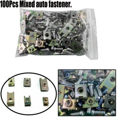 100x Car Body Door Panel Fastener Fixed Screw Gasket Fender Metal Clips Durable - Image 1 of 4