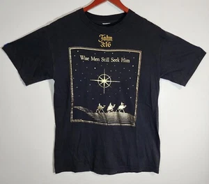 Vintage 1989 Air Waves Inc Shirt John 3:16 Embroidered Gold Foil Print 19.5"×27" - Picture 1 of 12