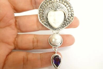 Goddess Face 紫水晶 Mabe 珍珠 925 纯银吊坠 — 第 1/4 张图片