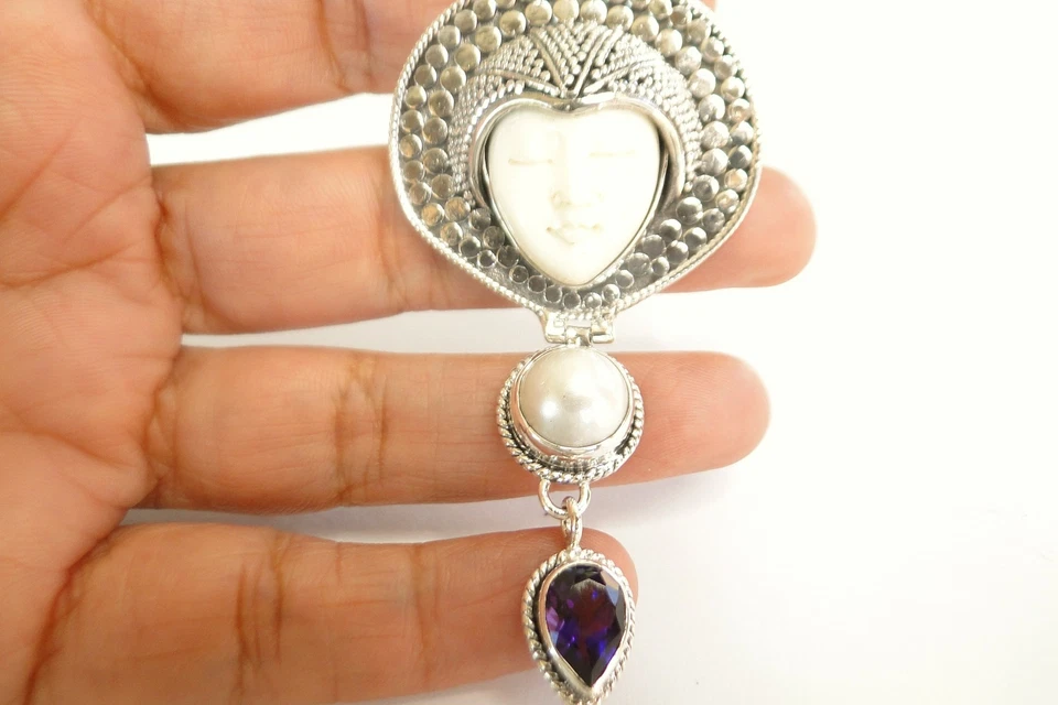 Colgante colgante de plata de ley 925 con perlas Mabe amatista cara de diosa Foto 1 de 4