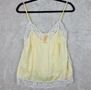 Vintage Slip Tank Medium Coquette Satin Butter Yellow Babydoll Feminine Preppy - Picture 1 of 6