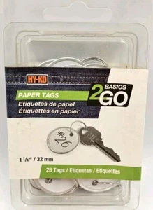 New HY-KO Basics 2 GO Paper Tags 1-1/4" - 25 tags Easy ID Tag With Keyring - Picture 1 of 3