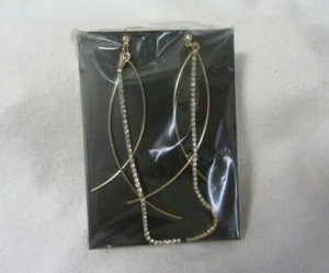 AVON JEWELRY LOOPED LINEAR LONG EARRINGS GOLDTONE WITH RHINESTONE NEW SEALED - Bild 1 von 4