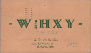 amateur ham radio QSL postcard W0HXY J.F. McCutchan 1951 St. Cloud Minnesota - Bild 1 von 1