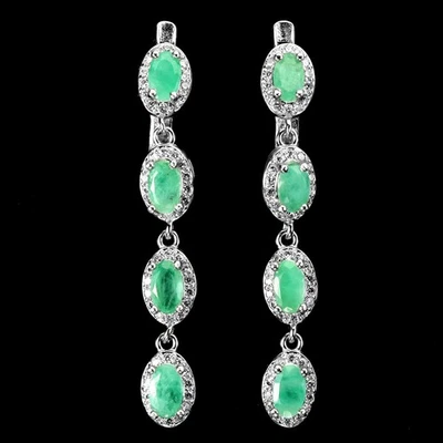 925 Sterling Silver Earrings Oval Emerald 5x3mm Natural Gemstone Jewelry - Image 1 of 4