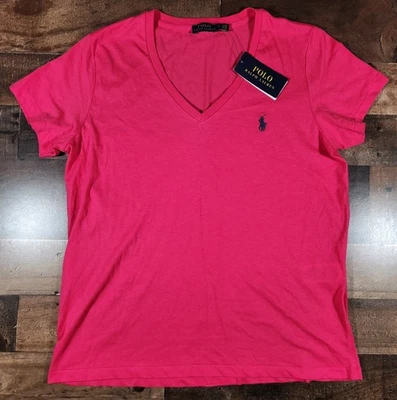 Polo Ralph Lauren Shirt Womens Large Pink V Neck OP Excess Pony Logo New - Image 1 of 4