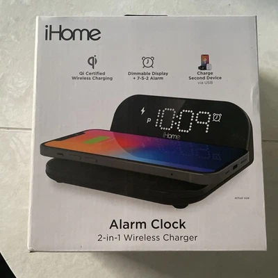 Cargador inalámbrico universal iHome con despertador digital con puerto USB Foto 1 de 3