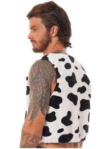 Men Vest Ball Costume Tops Flannel Waistcoat Unisex Cardigan Cow Printed Party - Picture 1 of 27