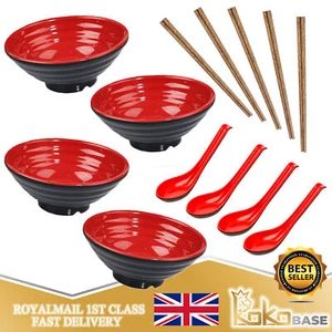 4x Japanische Ramen Schüsseln Set mit Essstäbchen & Löffeln Langlebiges Melamin | KOKOBASE - Bild 1 von 10
