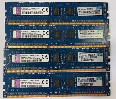 Lote de 4 ServMem Kingston 4x4GB 16GB 1600MHz DDR3 PC3-12800 ECC HP669238-071-HYC Foto 1 de 3