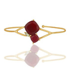 Designer Multi Gemstone Gold Plated Cuff Bracelet With Peridot &amp; Ruby Gemsone