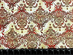 Christmas Swirls Ribbon Floral Metallic Gold FABRIC 18"x21" Fat Quarter COTTON - Picture 1 of 3