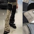 Men's Patchwork Stacked Wax Pants Trendy Unisex Streetwear Flare Jeans
