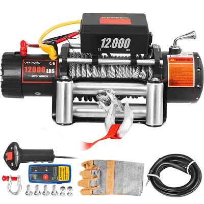 12000LBS Electric Winch 12V Steel Cable Off-road ATV UTV Truck Towing Trailer - Image 1 of 4