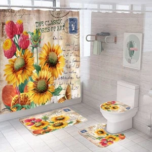 Juego de baño girasol cortina de ducha alfombra pequeña alfombra cubierta de inodoro - Imagen 1 de 20