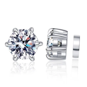 Certificated Moissanite Diamond 925 Sterling Silver Magnetic Stud Earring IE6 - Picture 1 of 5