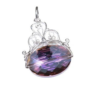 STERLING SILVER LARGE FILIGREE ELECTRA PURPLE GLASS CRYSTAL FOB CHARM - Picture 1 of 2