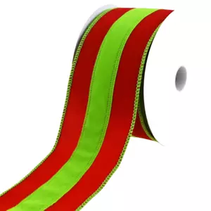 Weihnachten limettengrün & rot 2,5" mal 2 Yards Samt breite Streifen Drahtband - Bild 1 von 6