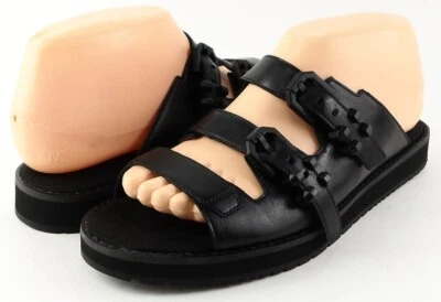 $150 KENNETH COLE HANSON Black Leather Designer Comfy Flat Sandals 9 M - Image 1 of 4