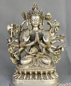 6" Old Silver 1000 Arms Avalokiteshvara of Goddess Guan Yin Buddha Statue - Picture 1 of 11