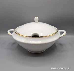 Vintage Bavaria Covered Porcelain Serving Soup Bowl/Tureen White Gold Trim - Picture 1 of 12
