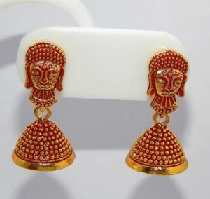 Pendientes Tibetanos Budhha Rojo Jumki Chapados en Oro Nepalí Hechos a Mano Joyería NEP40 - Imagen 1 de 3