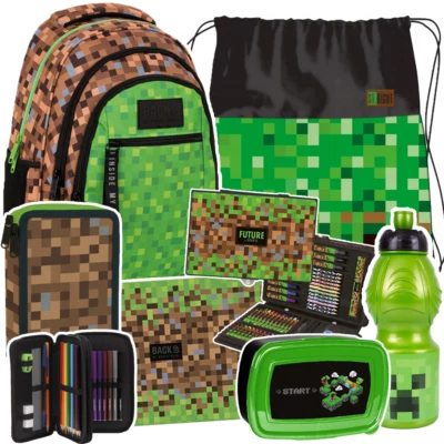 Game Pixel  Schulrucksack Rucksack Schulranzen Minecraft  Trinkflasche  7 Tlg - Bild 1 von 4