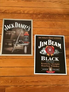 Vintage Reproduction Lot of 2 JACK DANIELS Pool Table JIM BEAM Black Whiskey Bou - Picture 1 of 11