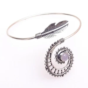 Nature Lover Rose Quartz Gemstone Silver Plated Cuff Bangle Bracelet G889 - Picture 1 of 5