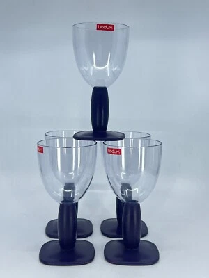 5 Wine Glasses Bodum Oktett Black Plastic Design 8 oz Pool Safe Cups Won't Break - Image 1 of 4