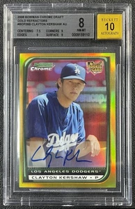 CLAYTON KERSHAW BGS 2008 BOWMAN DRAFT CHROME GOLD REFRACTOR ROOKIE AUTO RC 48/50 - Picture 1 of 2
