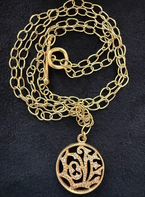 Designer CATHY WATERMAN 22K Yellow Gold Diamond LOVE Pendant LACY Chain Necklace - Image 1 of 4