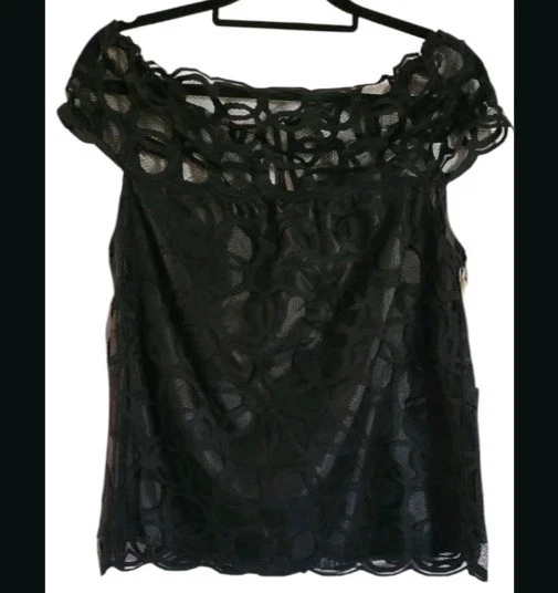 Camiseta sin mangas Kenar de encaje con hombros descubiertos negra talla 10 Whimsigoth Goth Fairiecore nueva con etiquetas Foto 1 de 4