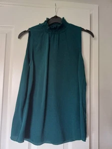 New Look Size 10 Teal Ruched High Neck Lightweight Sleeveless Blouse - Picture 1 of 4