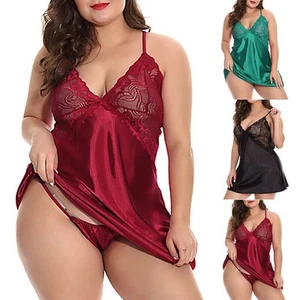 Plus Size 18-28 Womens Sexy Satin Silk Lace Chemise Babydoll Lingerie Nightdress - Picture 1 of 15