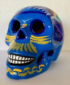Talavera Day of the Dead Skull Guerrero Handmade Ceramic Mexican Pottery 4 1/2" - Picture 1 of 11