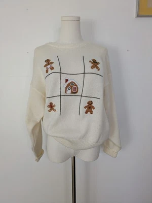 VTG 90s Sweater Womens M/L Boxy Cottage Cabincore Knit Striped Grandma Christmas - Image 1 of 4