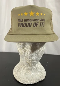 Vintage NRA Gunowner Proud Of It SnapBack Trucker Mesh Hat Cap USA Beige - Picture 1 of 8