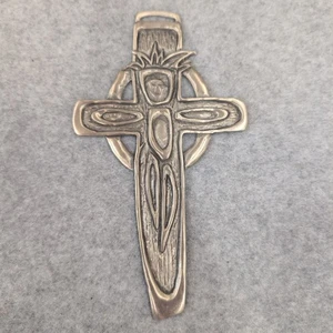Pewter Celtic Cross Pendant John 3:16 Scripture 7.5" × 3.8" Cynthia Webb Designs - Picture 1 of 4