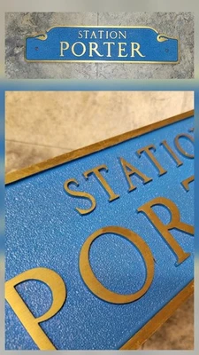 Letrero de plataforma de ferrocarril de latón fundido/bronce raro PORTER Foto 1 de 4