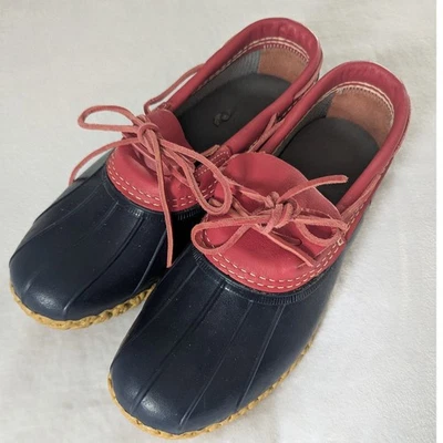 Botas LL Bean Low Bean zapatos de pato sin usar, en caja, cuero azul marino y rojo con cordones para hombre talla 10 Foto 1 de 4