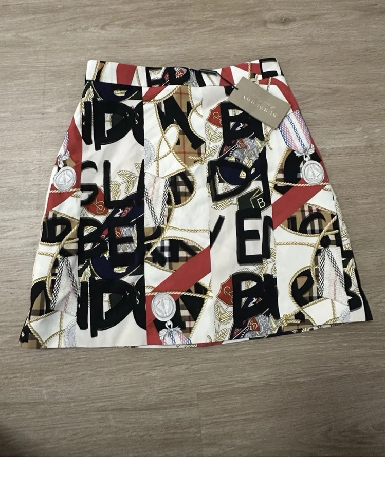 BURBERRY Graffiti Archivo Bufanda Panel Estampado Lana Mini Falda Talla 8 EE. UU. Nuevo Foto 1 de 4