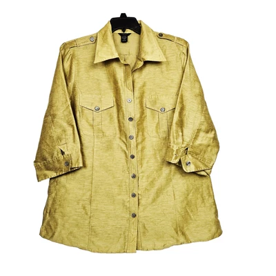 Blusa Silkland Mujer Botón Dorado 1X Lino Mangas 3/4 Bolsillos Foto 1 de 4