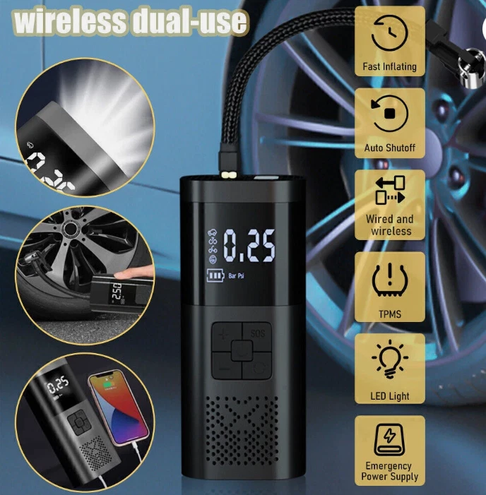 Inflador de Neumáticos de Coche Inalámbrico Portátil Pantalla Digital Potencia 12v / 120W - LENOVO Foto 1 de 1