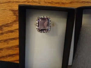 NIB STUNNING COCKTAIL RING W/ 5.65CTW GENUINE AMETHYST & TOPAZES IN YELLOW GOLD - Picture 1 of 1