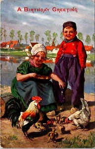 EIN GEBURTSTAGSGRUSS Little Hollanders Serie Kinder & Hühner Postkarte - Bild 1 von 2