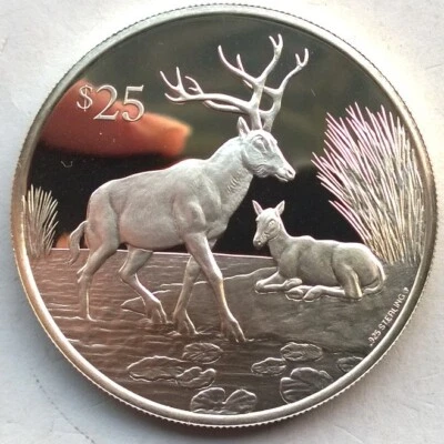 British Virgin 1993 Pere  David's Deer 25 Dollars Silver Coin,Proof - Image 1 of 2