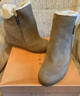 New UNISA Unmasia Faux Suede Sherpa Topped High Heel Wedge Booties w Zippers~8.5