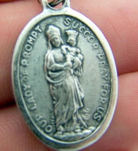 Our Lady Of Prompt Succor Religious Charm Pendant Pray For Us Silver Gild Medal - Picture 1 of 1