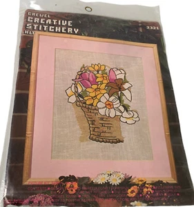 Vintage Vogart Crewel Creative Stitchery Kit 2321 Flowers in a Basket 8x10 New - Picture 1 of 2